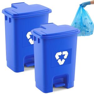 Geiserailie 2 Set 5.3 Gallon Recycle Bins for Kitchen with Foot-Operated & Self-Closing Lid, Includes 50 Trash Bags Wastebasket Bin for Recycling and Waste for Indoor&Outdoor Kitchen & Office