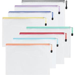 8pcs Mesh Zipper Pouch Bags, A4 Zipper Bags for Organizing, 8 Color Waterproof Zipper Pouches, Mesh Bags with Zipper, File Bags for School, Puzzles, Cosmetics, Travel, Board Games Office Supplies