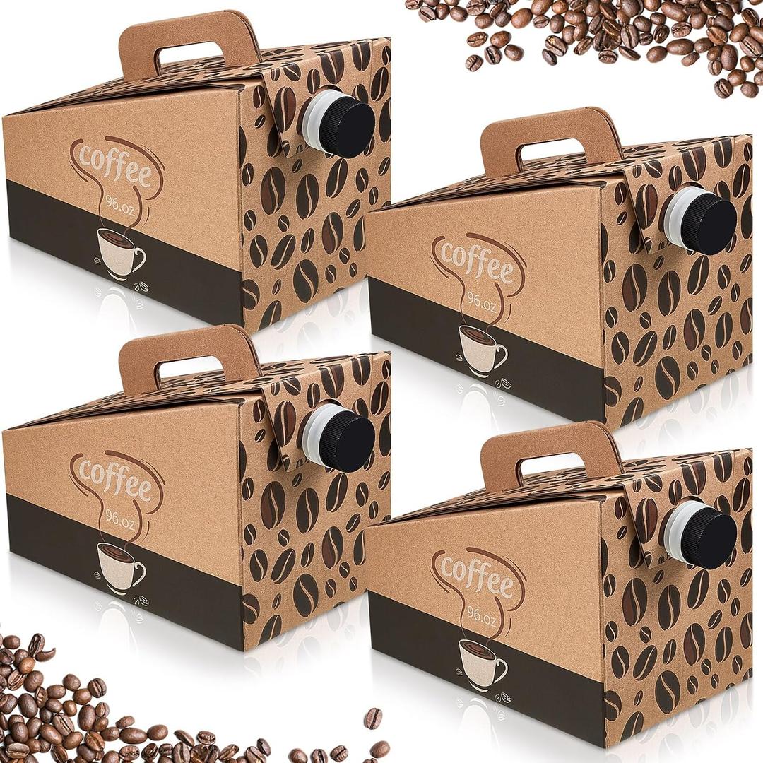 Dandat 20 Pack Disposable Coffee Dispenser Box 96 oz - Thick Hardboard Insulated Coffee to Go Container with Handle & Lids, Hot Cold Bulk Beverage Dispenser for Parties, Catering, Take Out