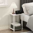 Furinno Simplistic Night Stand, 2-Tier Small Nightstand with Open Shelf, Toolless Assembly Bedside Table, End Table, Side Table, for Bedroom, Closet, Dorm, White, 2-Tier, Square Tubes