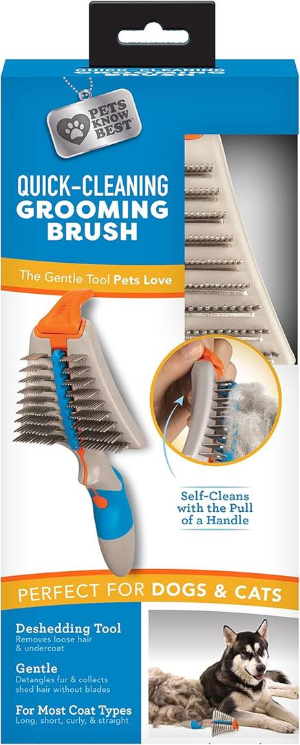 Quick-Cleaning Grooming Brush by Pets Know Best Cat & Dog Self-Cleaning Deshedding/Detangling Comb