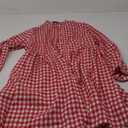 FANCYINN Women's Gingham Stand Collar Shirt Dress Button Down Casual Long Sleeve Tie Sleeves Mini Plaid Shirt Dresses, Size XL