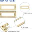 uxcell 4 Pcs Flush Pull Handle, 3.8 Inch Hole Center Hidden Recessed Furniture Grip Cabinets Door Square Pull Ring Handles with Screws for Drawers Cupboard, 4.5 Inch Length, Gold