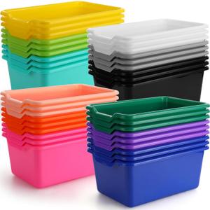 Dandat 36 Pcs Plastic Cubby Storage Bins Colorful Classroom Cubby Organizer Book Bins for Classroom Library Bulk Stackable Toy Containers with Handles for Home Office Daycare Preschool (Bright Color)