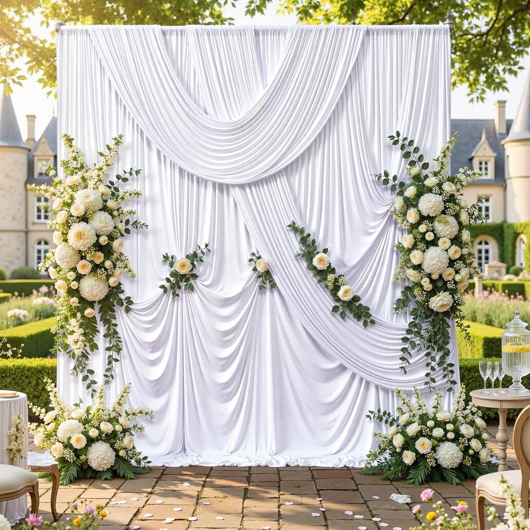 10x10ft Wrinkle Free White Backdrop Curtains for Party Background, 2 Panels 5x10ft Silky Polyester Photo Backdrop Drapes Back Drop Cloth for Wedding Birthday Photography Baby Shower Decor