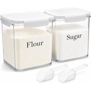 Set of 2 Large Food Storage Jars 4L - Airtight Containers with Lids, White with Free Spoon - Kitchen Canisters for Sugar,Flour,Coffee,Pantry Organization-S (Clear-2 Pack)