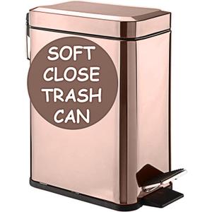 Homie Soft Close, Slim Trash Can 1.6 Gallon with Anti - Bag Slip Liner and Lid, Use as Mini Garbage Basket, Slim Dust Bin, or Decor in Bathroom, Restroom, Kitchen, or Bedroom (Rose Gold)