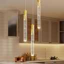3-Lights Glam Crystal Linear Ceiling Pendant Lighting for Kitchen Modern Chandelier Living Dining Room Antique Gold LED Dimmable Lights