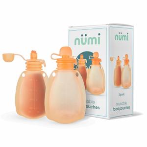 Nmi Reusable Baby Silicone Food Pouches 2 Pack - Refillable Food Storage for Kids,Baby - Squeeze Pouch Washable Refill - for Yogurt Applesauce and More for Babies/Toddlers, Simple Modern up to 5oz (Orange)
