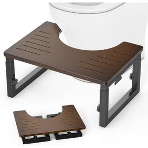 Bamboo Toilet Stool Squat, 7in 8 in & 9in Adjustable Heights, Foldable Poop Stools for Bathroom Adults, Squat Stool Potty with Non-Slip, Sturdy Pooping Step Stools, Brown