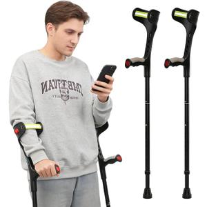 Forearm Crutches for Adults, Foldable Adjustable Arm Crutches with Anti-Drop Cuff & Reflective Design, Lightweight Aluminum Walking Crutches, 300 lbs Capacity (A Pair)