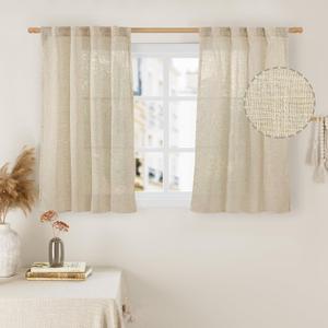LAMIT Linen Curtains 40 Inch Length 2 Panels, Semi Sheer Light Filtering Panels Back Tab and Rod Pocket Neutral Drapes for Basement/Window/Loft Room, 34 x 40 Inch (34"W x 40"L (Pack of 2))