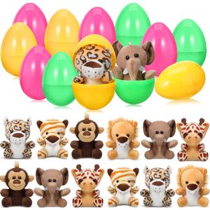 Skylety 12 Pieces 4.8 Inch Stuffed Easter Eggs Filled Easter Eggs with Toys Stuffed Forest Animals Cute Easter Eggs with Stuffed Animals Plush Elephant Giraffe Tiger Easter Theme Party Favor