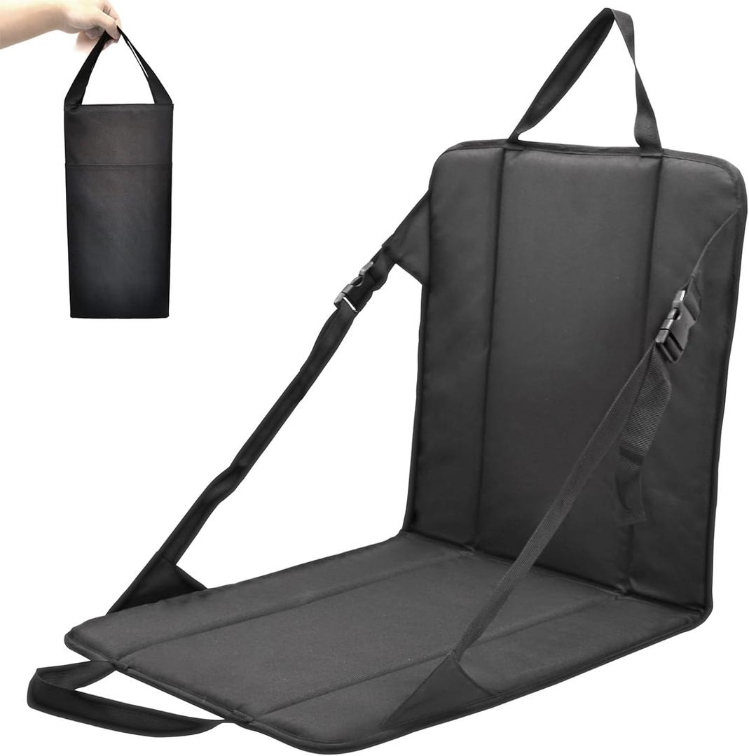 Pozico Portable Stadium Seat Cushion with Backrest for Bleacher, Lightweight Foldable Seat for Outdoor Sports, Concerts and Camping (Black)