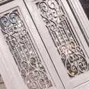 iLAND Dollhouse Door on 1:12 Scale, Dollhouse Accessories of Miniature Gate w/Carved Pattern & 3D Lattice Panes Reflecting Rainbow Light & Golden Handles