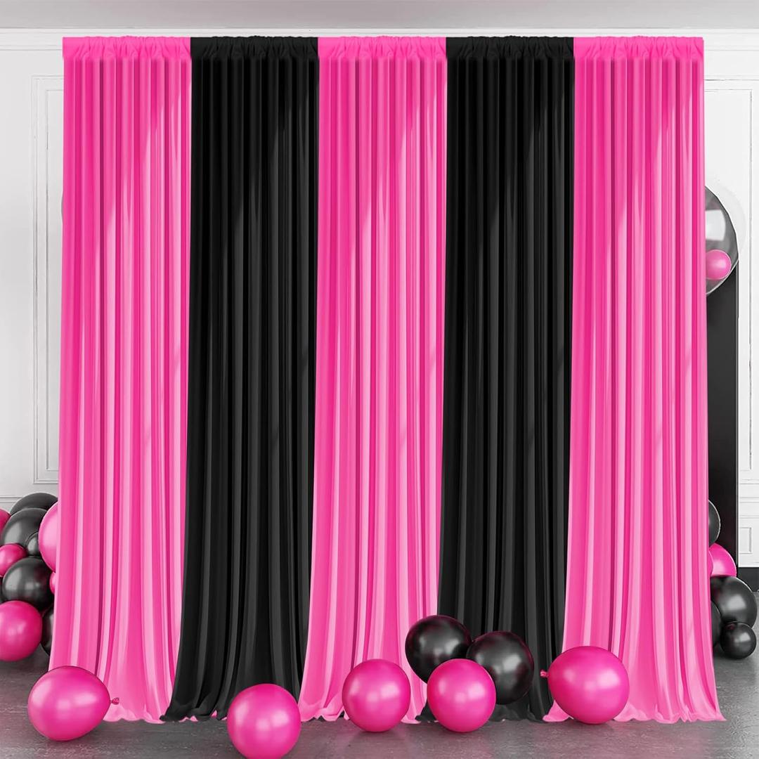 10x7FT Black and Pink Backdrop Curtain  Wrinkle-Free Polyester Party Background for Birthday, Wedding, Baby Shower, Photography, Photo Booth Wall Decor for Adults & Kids