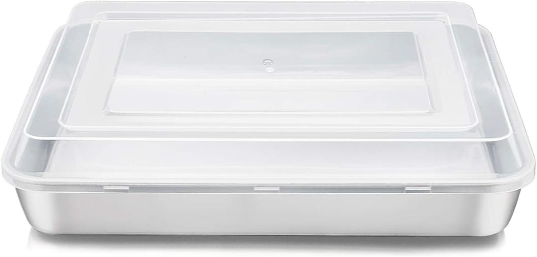 E-far Stainless Steel Baking Pan with Lid, 12 x 9 x 2 Inch Rectangle Sheet Cake Pans with Covers Bakeware for Cakes Brownies Casseroles, Non-toxic & Healthy, Heavy Duty & Dishwasher Safe