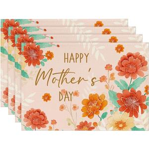 Artoid Mode Flowers Leaves Happy Mother's Day Placemats Set of 4, 12x18 Inch Seasonal Spring Table Mats for Party Kitchen Dining Decoration