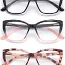 FoxMook 3-Pack Reading Glasses for Women, Oprah Style Frame Spring Hinge Readers Blue Light Blocking Glasses, C1_Black C5_Black-Pink C6_Pink-BlackPot 1.5 x