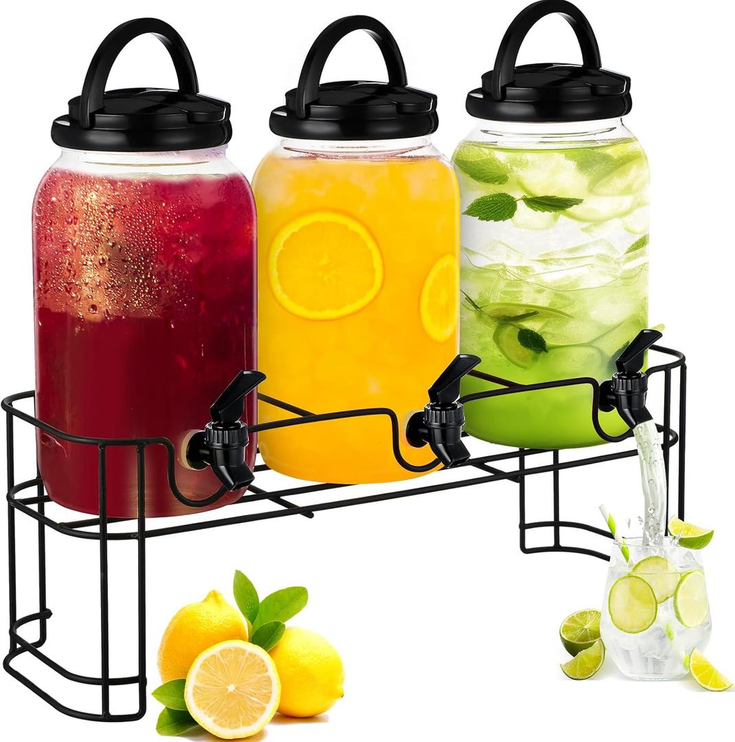 Tanlade Plastic Drink Dispenser with Stand Beverage Dispenser with Sturdy Metal Base Juice Jar for Parties Lemonade Jar Spigot for Weddings Countertop, Each 1 Gallon(Black)