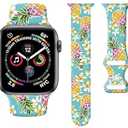 Sport Watch Band Compatible with Apple Watch Band 38mm 40mm 41mm Women, Soft Silicone Floral Print Sport Strap Replacement Wristbands for iWatch Series Ultra 9 8 7 6 5 4 3 2 1 SE - Colorful pineapple
