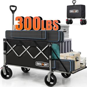 Overmont 200L Foldable Wagon Cart - 49.2" Extended Heavy Duty Collapsible Folding Utility Wagon with All-Terrain Big Wheels for Outdoor Camping Sports Garden Beach Grocery - 300lbs Support (Black)