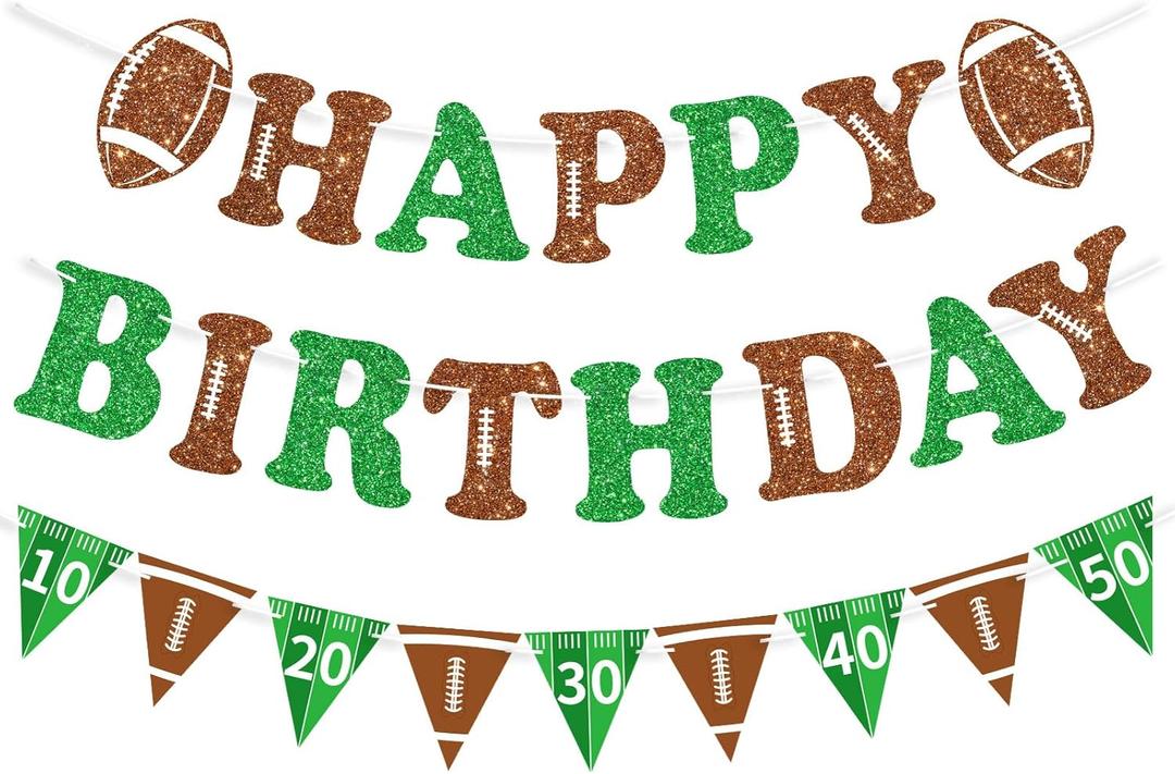 3pcs Football Happy Birthday Banner - Glitter Sports Team Theme Party Decorations, Large Yard Porch Sign with Letters, Reusable Indoor Outdoor Paper Decor