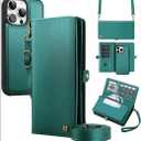 for Wallet Case Compatible with iPhone 14 Pro Max,Multi-Function Detachable 2 in 1 Magnetic iPhone 14 Pro Max Case Wallet,Flip Strap Zipper Card Holder Phone Case with Shoulder Straps (Green)