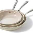 Redchef Nonstick Frying Pans Set, Ceramic Pan Skillet, Non Toxic Pans for Cooking, 8" 9.5" 11" Ceramic Frying Pan Set PFAS & PTFE & PFOA Free with Stay Cool Handle, Dishwasher & Oven Safe, Beige White