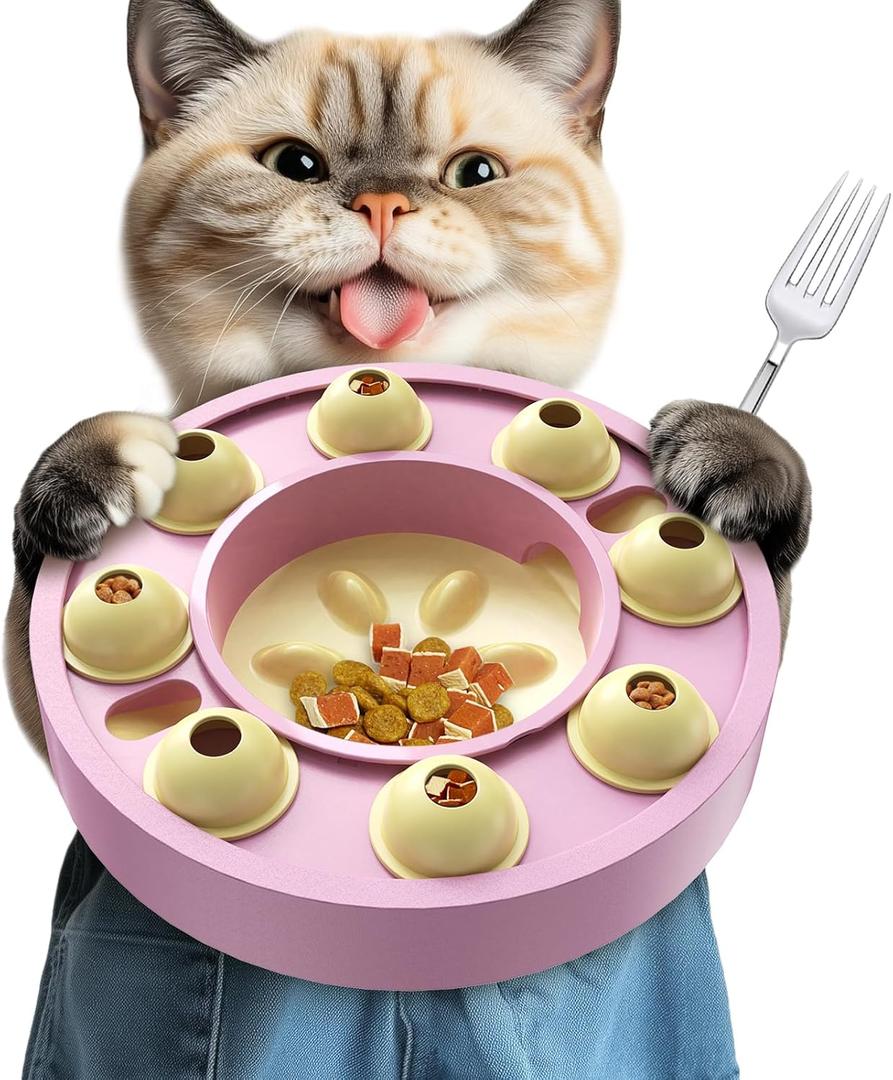 KADTC U.S. Brand & Design - Cat Treat Puzzle Feeder for Indoor Cats Slow Food Bowl Kitten Enrichment Pink Toys Kitty Stimulating Game Christmas and New Year Gift (Large)