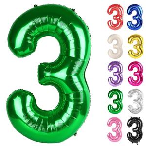 Green Number 3 Balloon 40 Inch, 3 Balloon Number, 3rd Birthday Decorations, Green Party Supplies for Boys Girls