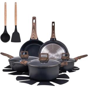 ZHANG XIAO QUAN SINCE 1628 Pots and Pans Set with Lids, 14 PCS Cast Aluminium Non Stick Non-toxic Ceramic Coating Cookware Set, Frying pans with Lids, Black
