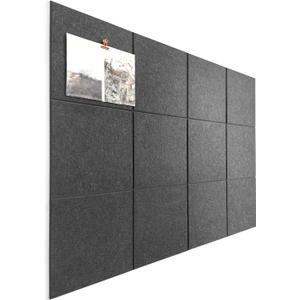 Large Cork Board Alternative - 12-Pack Felt Wall Tiles with Safe Removable Adhesive Tabs, Cork Wall Tiles Bulletin Board Home Office Essentials - (Gray Black)