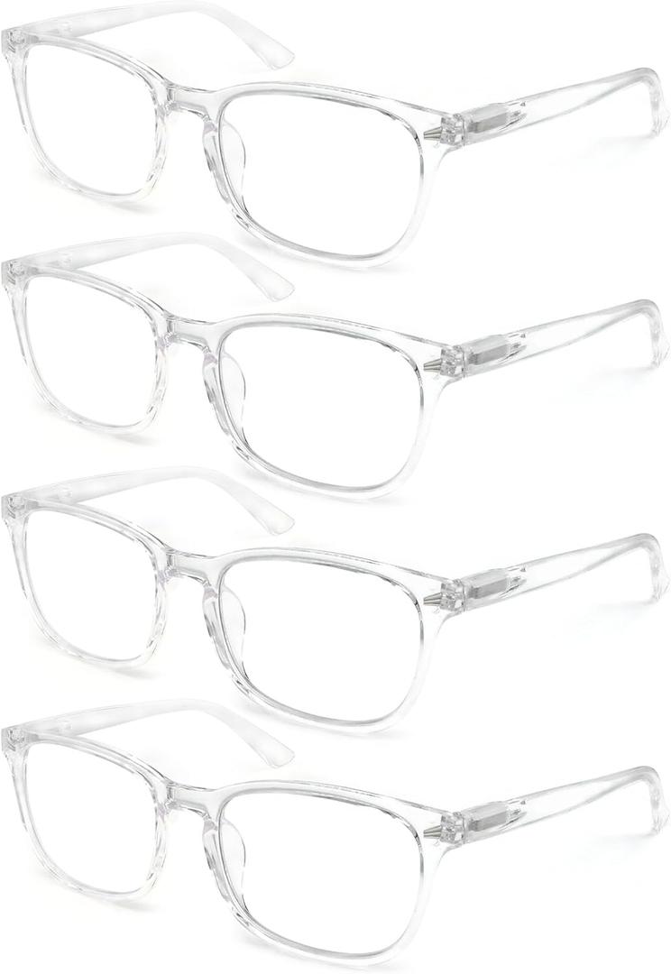 Clear Reading Glasses Women Blue Light Blocking Readers +2.00 Transparent Square Cheaters Glasses 4 Pack Reduce Eyestrain Protect Eyes