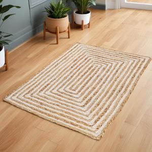 Superior Braided Dyed Jute Handwoven Indoor Area Rug, Jute Floor Decor for Entry, Kitchen, Living Room, Dining Room, Bedroom, Office, Apartment, Hand-Woven Modern Farmhouse Rugs, 2' x 3', Ivory