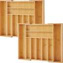 Bamboo Drawer Organizer, 2 Pack - Expandable Silverware Organizer & Utensil Drawer Organizer, Cutlery Tray with Dividers, 7-9 Slots- Premium Kitchen Organizer for Utensils & Flatware (Natural)
