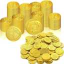 Dingion Plastic Gold Coins 100 Pcs Bulk Fake Coins for Pirate Play Toy Tokens Treasure Reward Gifts for Board Games Pirate Treasure Chest Adventure Theme Party Favors Supplies(Golden)