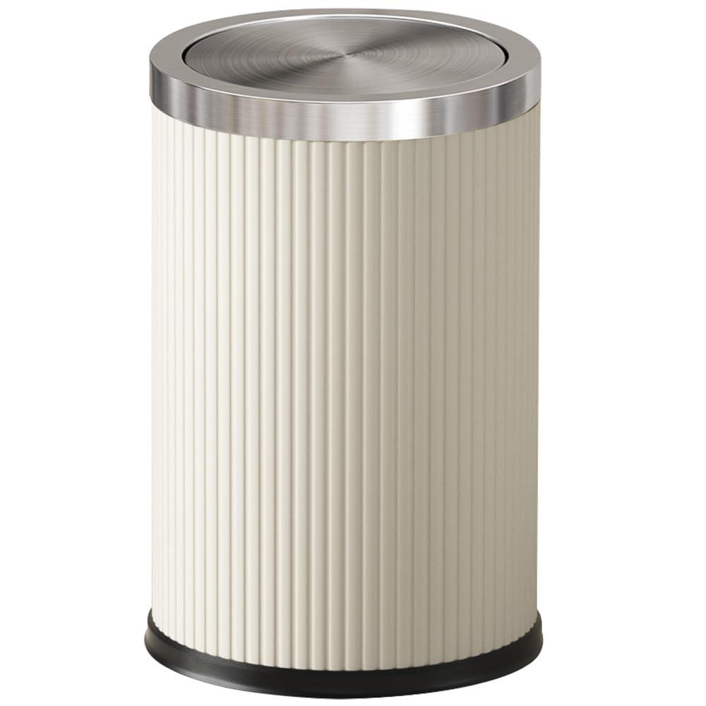9L/2.3GAL Small Trash Can with Swing Lid,Fancy Gold Waste Paper Baskets for Bathrooms,Gold Trash Can for Bathroom,Bedroom, Powder Room,Office,Laundry Room (9L-White Stripe)