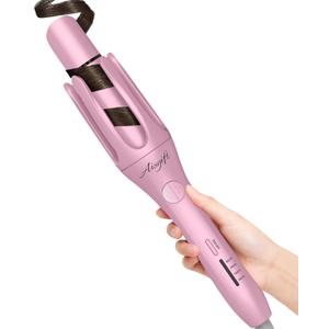 Automatic Curling Iron 1.25 Inch, 2-Way Auto Rotating, Hair Curler for Beach Waves Curling Wand, 4 Temperatures, Fast Heating Ceramic Coating, Anti-Tangle, Anti-Scald, Auto Shut-Off (Pink)