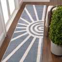 JONATHAN Y Sun Two-Tone High-Low Runner Rug 2X8 Blue/White, Aelius MidCentury Scandinavian Abstract for Living Room, Bedroom, Kitchen, Easy-Cleaning, Pet-Friendly, Non-Shedding SND101C-28