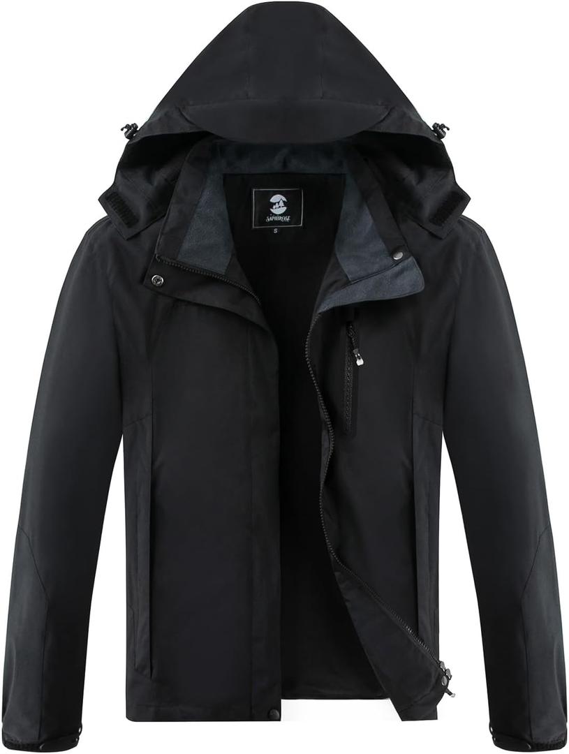 Womens Waterproof Rain jacket Lightweight Active Outdoor Raincoat with Removable Hood (X-Large, Black)