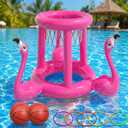 H-Style Pool Toys Pool Floats Pool Games for Kids Adult, Inflatable Pool Basketball Hoop & Ring Toss Game, 2-in-1 Pool Floating Outdoor Party Water Toy for Adults Family Kids Ages 4-8-12 (Pink)