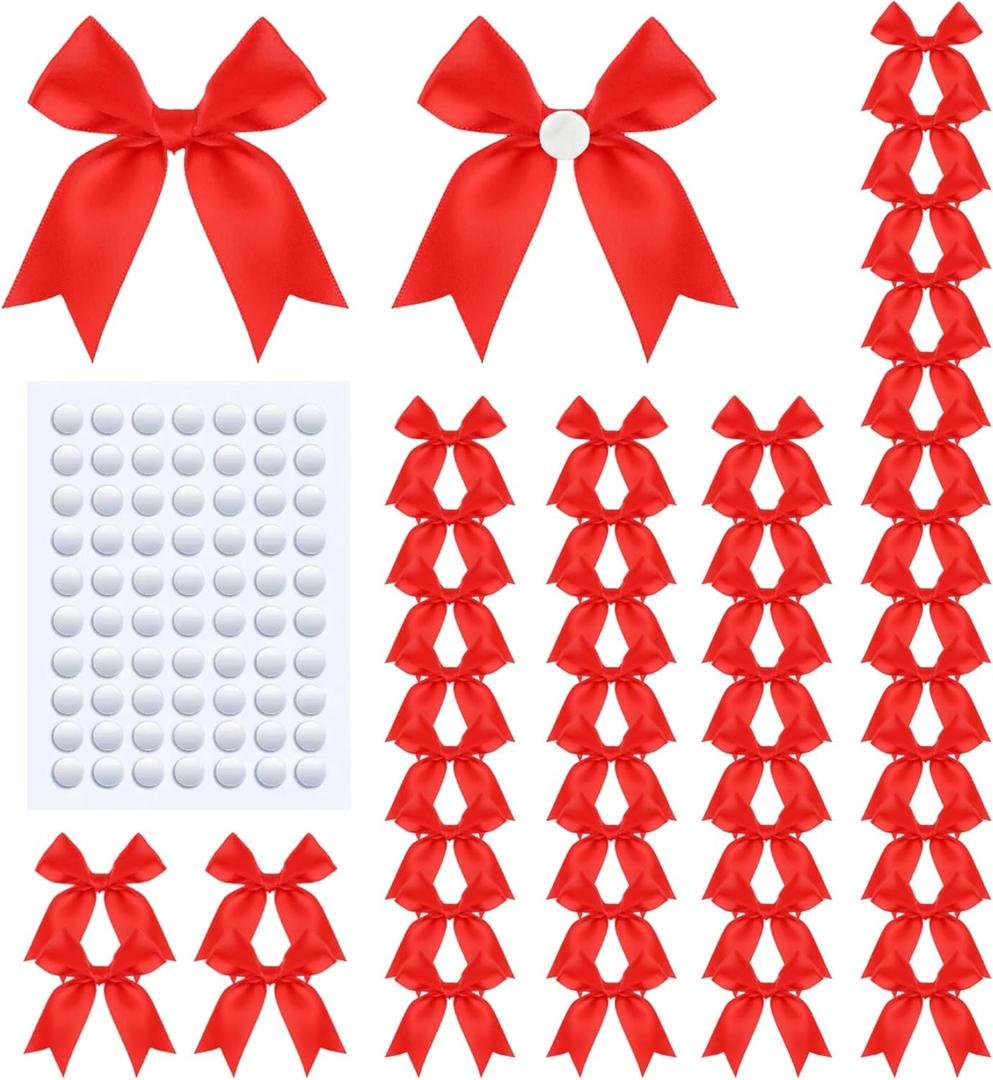 60Pcs Vibrant Red Gift Wrap Bows, 3.3" Satin Ribbon Bows for Gift Wrapping, Large Size Bows for Treat Bags, Baby Shower Birthday Wedding Xmas Party Decors, Valentines, Gift Bags, DIY Crafts