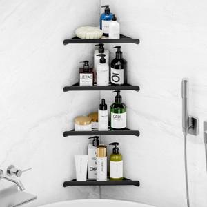 Fikoksol Shower Caddy, 4 Pack Bathroom Corner Shelf, Triangle Shelf Storage for Bathroom Shower, Black Metal Shower Shelf & Rustproof Wall Mounted Adhesive Shower Organizer Accessories and Essentials