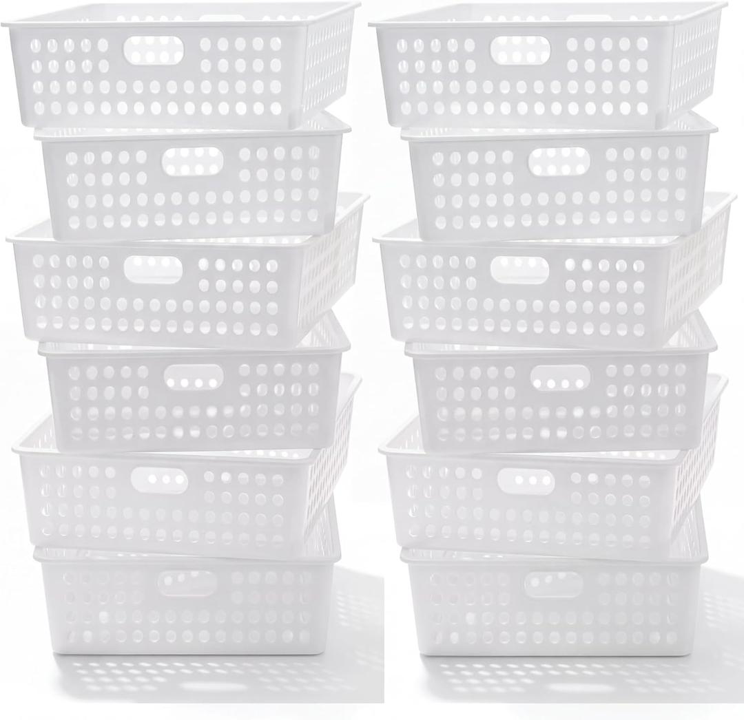 Geetery 12 Pack Classroom Storage Baskets with Handle,White