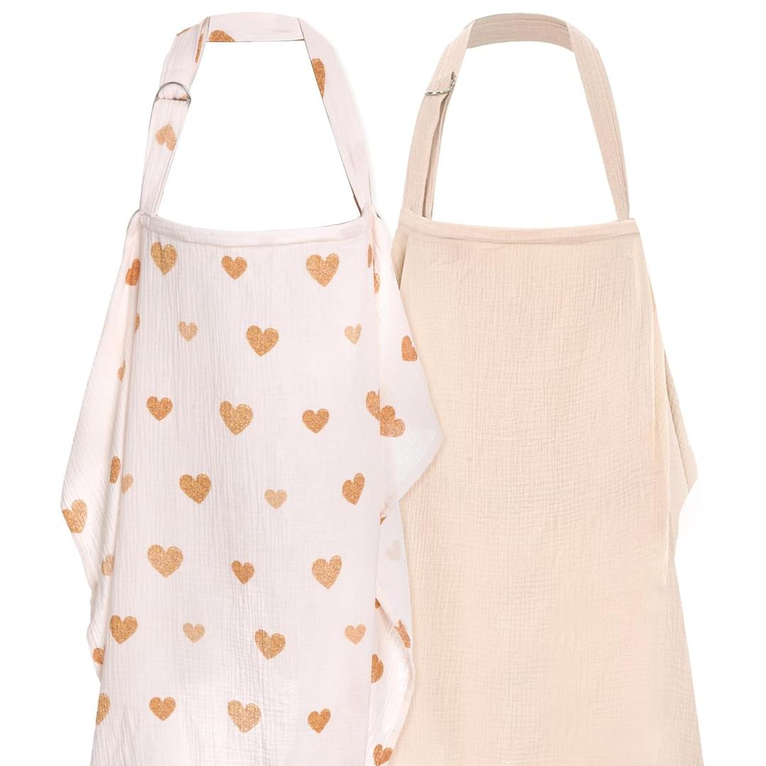 2 Pack Nursing Covers Muslin Nursing Cover Privacy Breastfeeding Cover for Moms Soft Cotton Breathable with Arch Neckline Soft Apricot