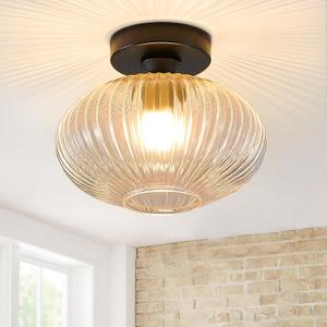 Semi Flush Mount Ceiling Light,Vintage Bathroom Light Fixture,Black Hallway Close to Ceiling Light,Industrial Kitchen Light Fixtures,Farmhouse Ceiling Light for Entryway,Foyer，E26,9 Inch Glass Shade