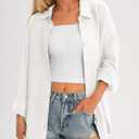 Saodimallsu Womens Oversized Button Down Shirts Long Sleeve Irregular Hem Blouse Tops (White, M)