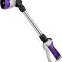 Garden Hose Wand Heavy Duty, 16 Inches Metal Watering Wand with 8 Spray Patterns, 180° Rotating Long Hose Nozzle Sprayer Wand with Thumb Flow Control for Watering Hanging Baskets and Shrubs