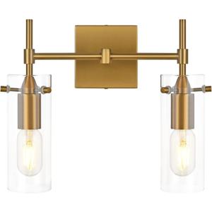 Dark Brass Bathroom Vanity Lights 2 Lights Glass Modern Antique Brass Over Mirror Lights Mid Century Brushed Brass Wall Sconces Light for Bathroom, Living Room, Bedroom, Entryway, Hallway